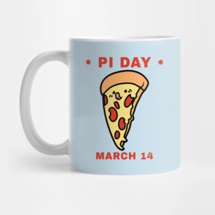 Kawaii Pi Day Pizza Slice March 14 - Red Text on Blue - National Pi Day Mug